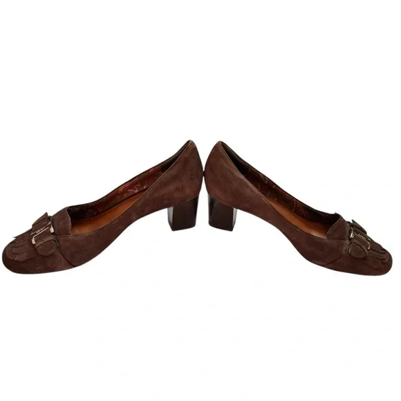Vintage Etienne Aigner brown suede block heel pumps loafers - Picture 5 of 9